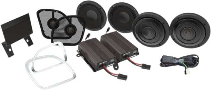 Hogtunes Wild Boar 600 Watt Amp 4 Speaker Front Rear Audio Harley Touring FLTRU