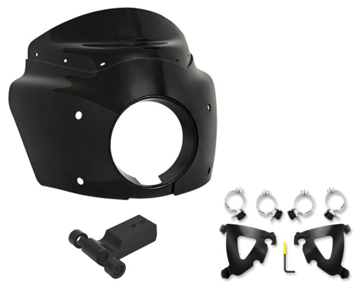 Road Warrior Fairing 11" Dark Smoke Windshield Black Mount Kit Harley FXBB 18+