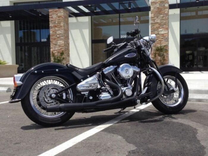 Thunderheader Black 2 Into 1 Pipe Exhaust System Harley Softail FXST FLST 12-17